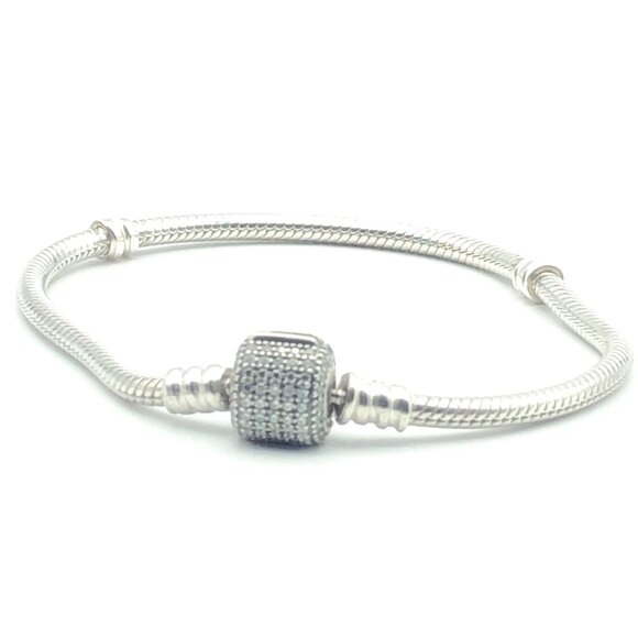 Pandora Moments Sterling Silver Charm Bracelet With Sparkling Pave Clasp - Picture 1 of 5